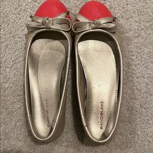 Bandolino Metallic Gold Ballet Flats with Coral Toe Caps and Bow